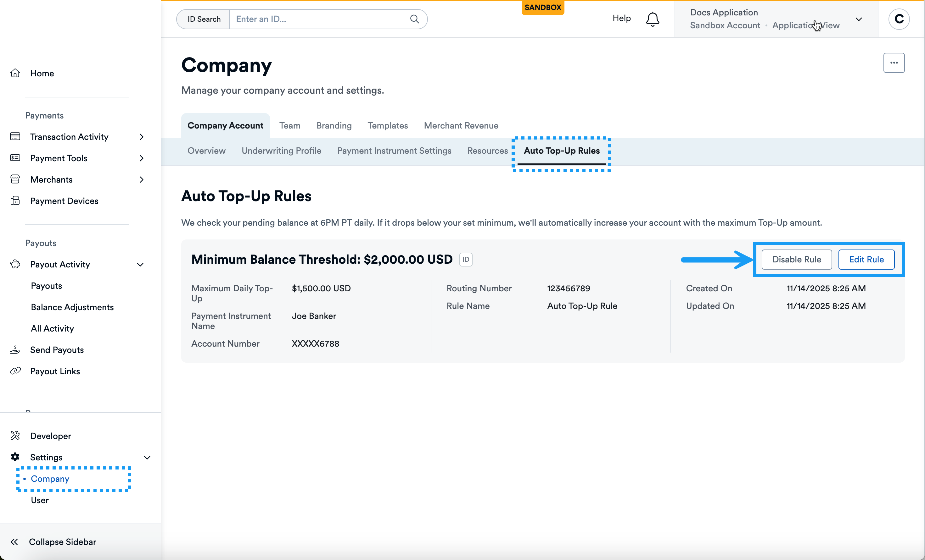 Company Auto Top Up Rules
