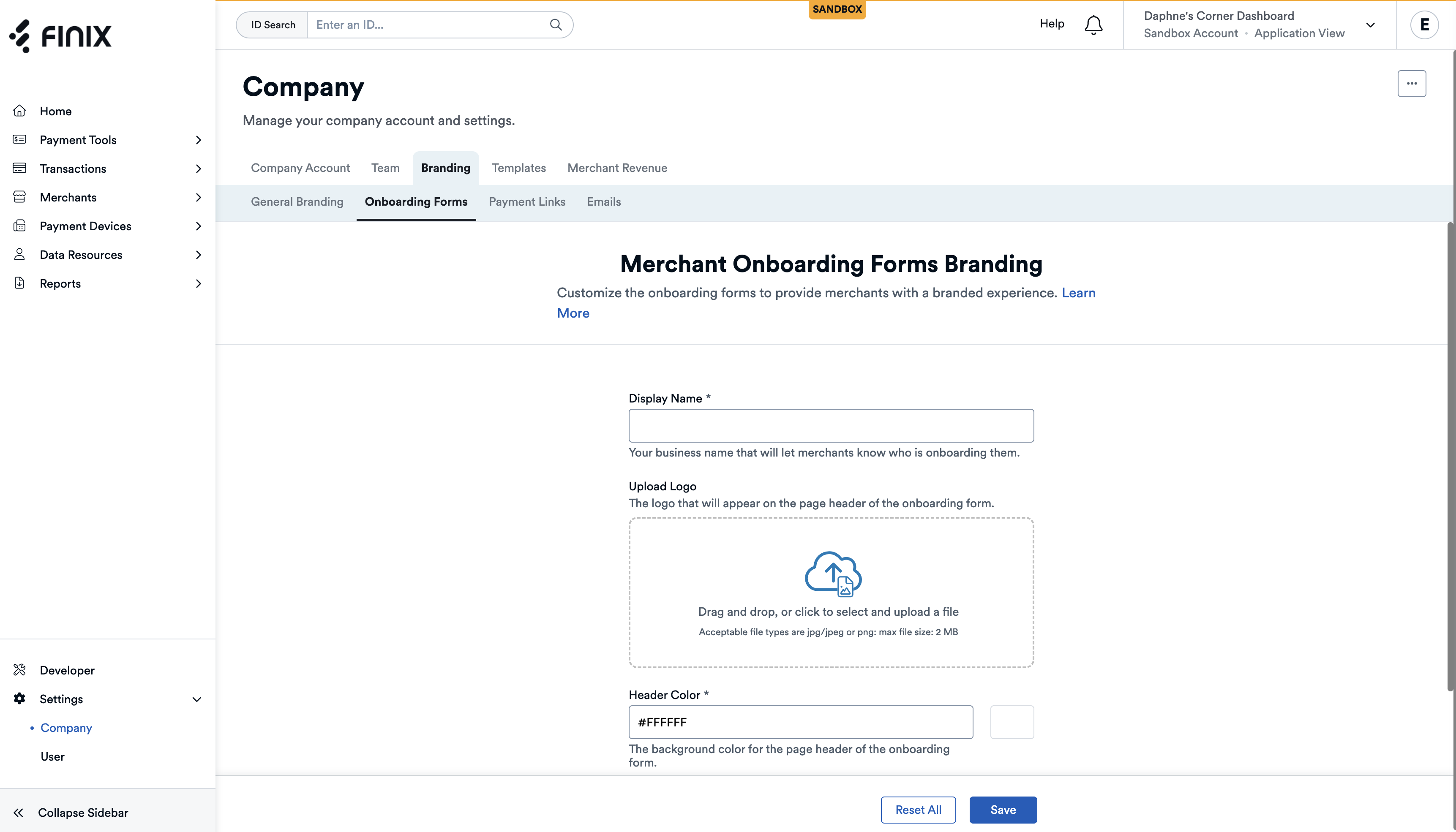 Dashboard Settings Onboarding Forms