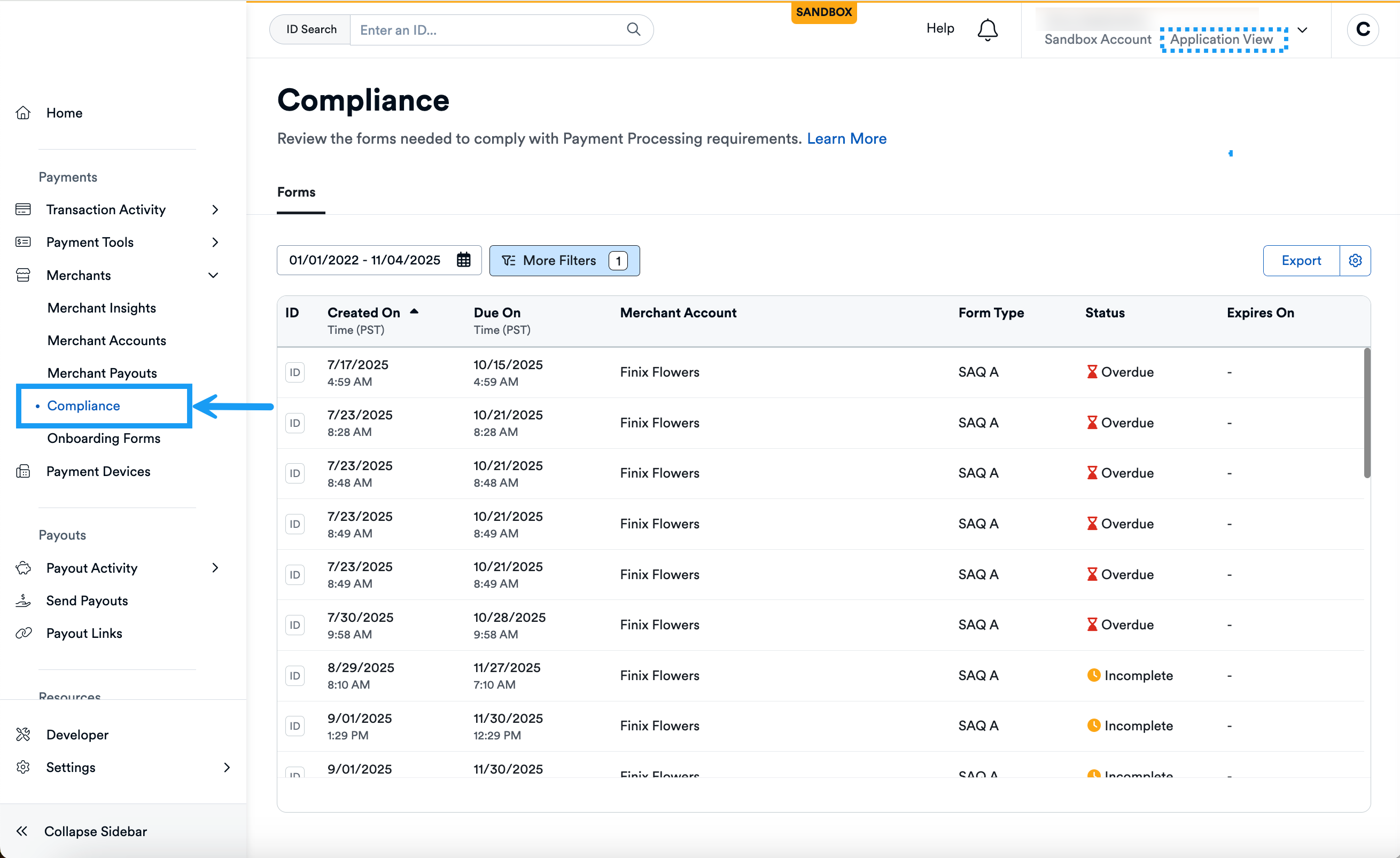 Application Compliance Screen