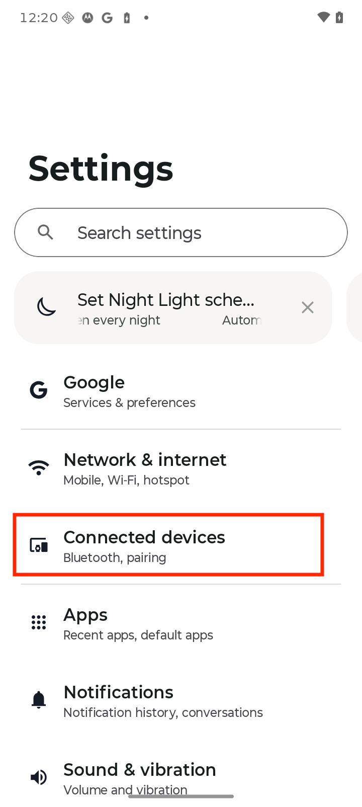 Connected Devices menu