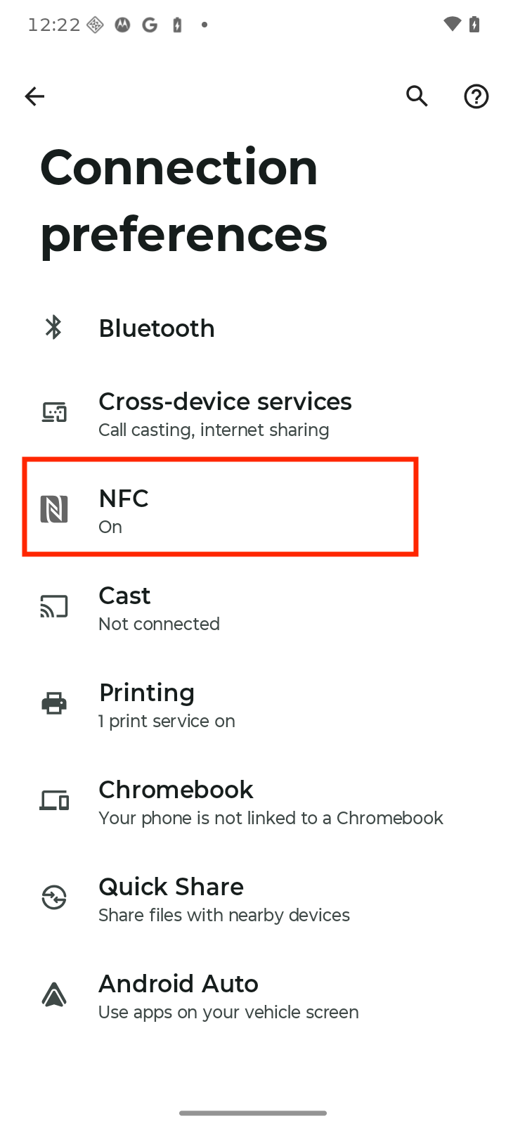 Connection Preferences menu
