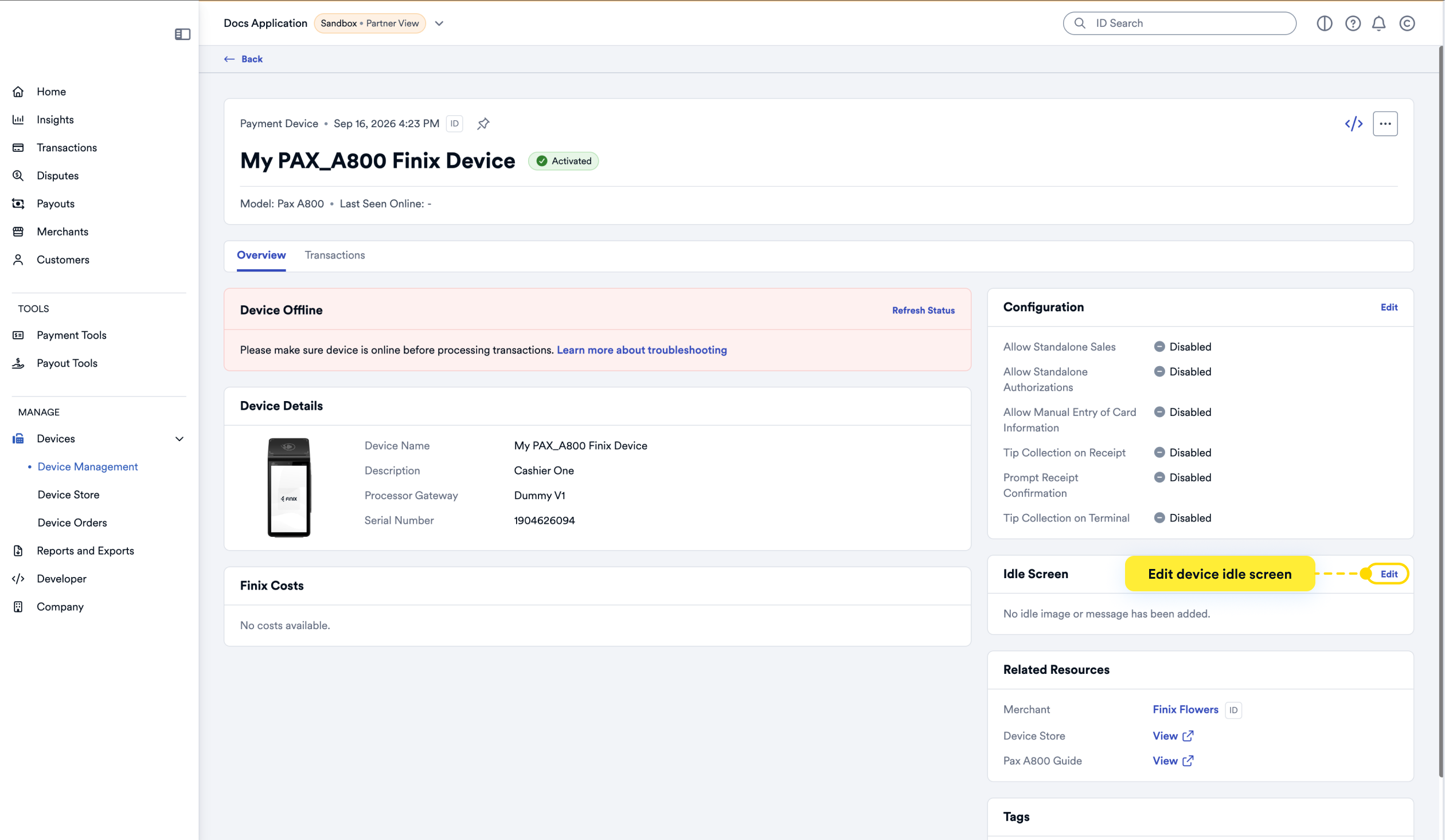 Device details page - edit idle screen
