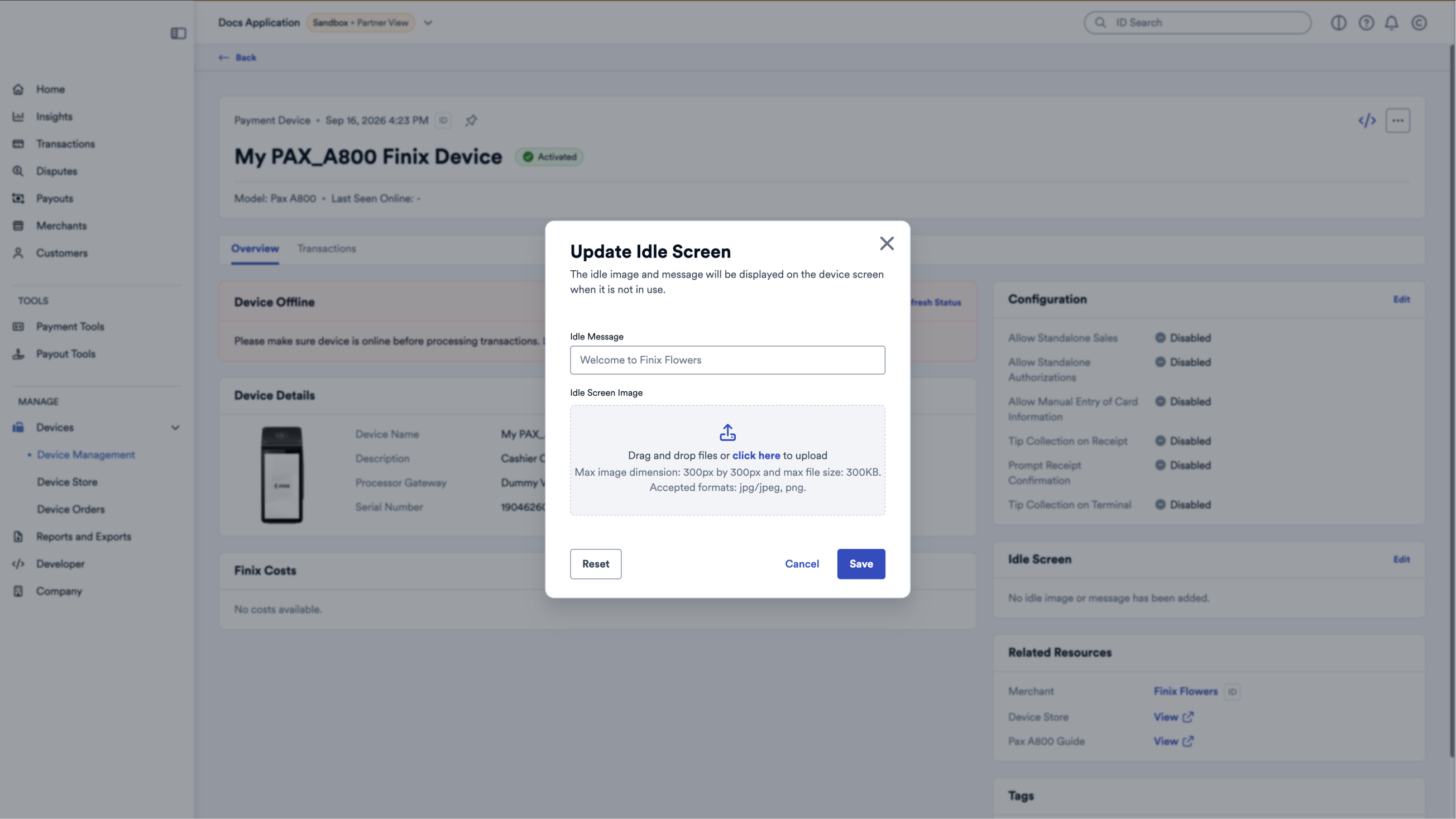 Device details page - update idle screen modal