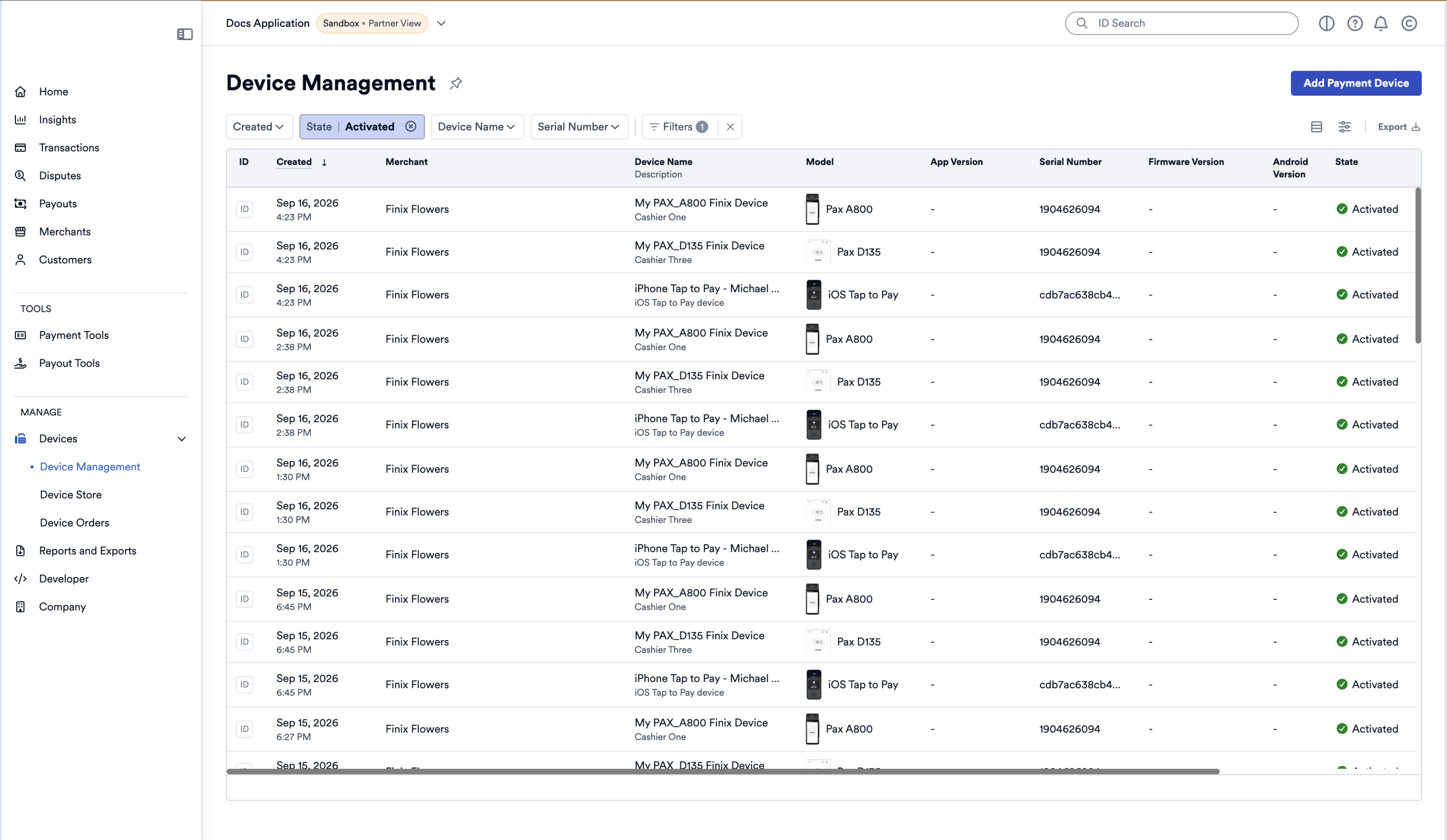 Device management list page