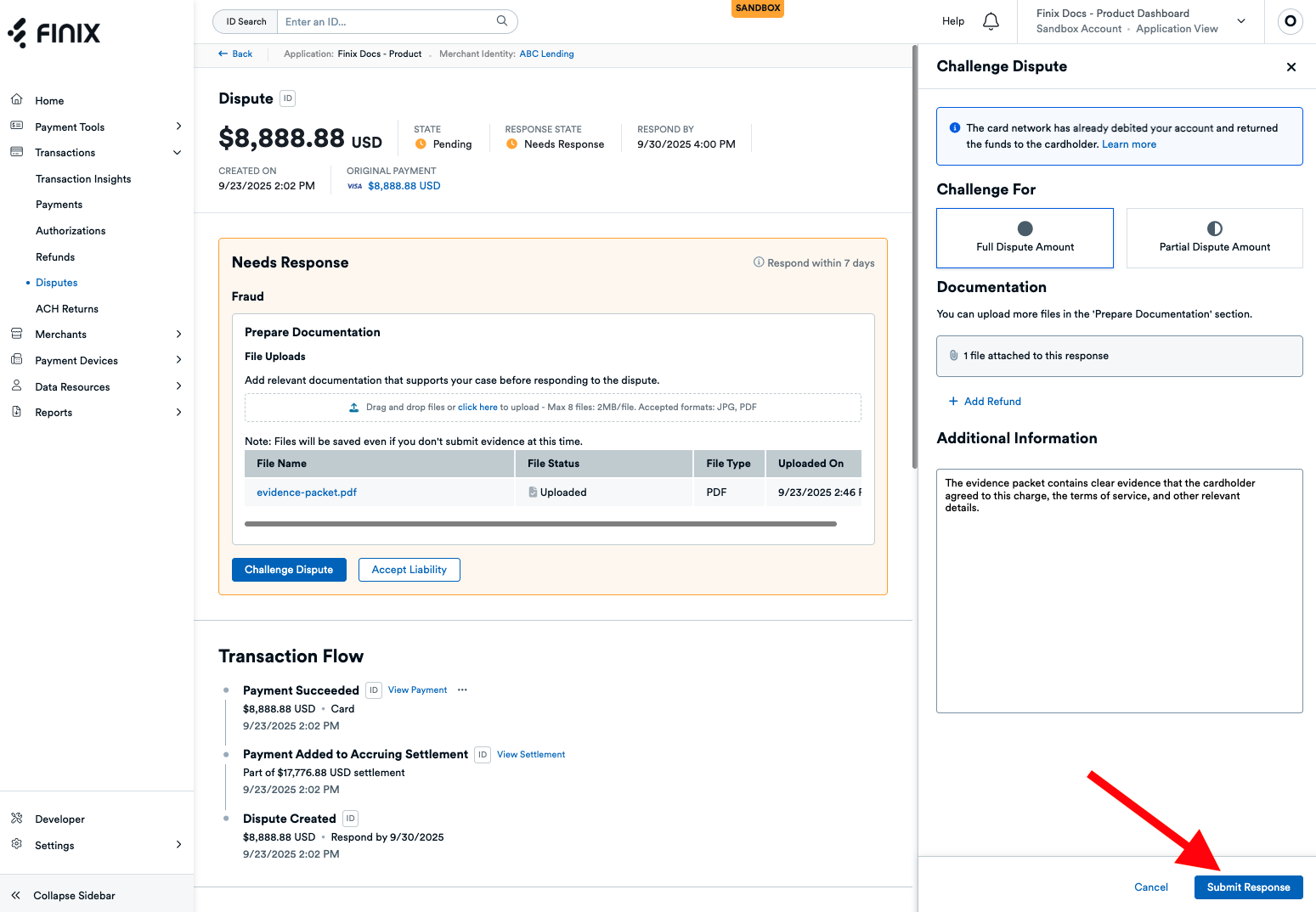Disputes Submit Response