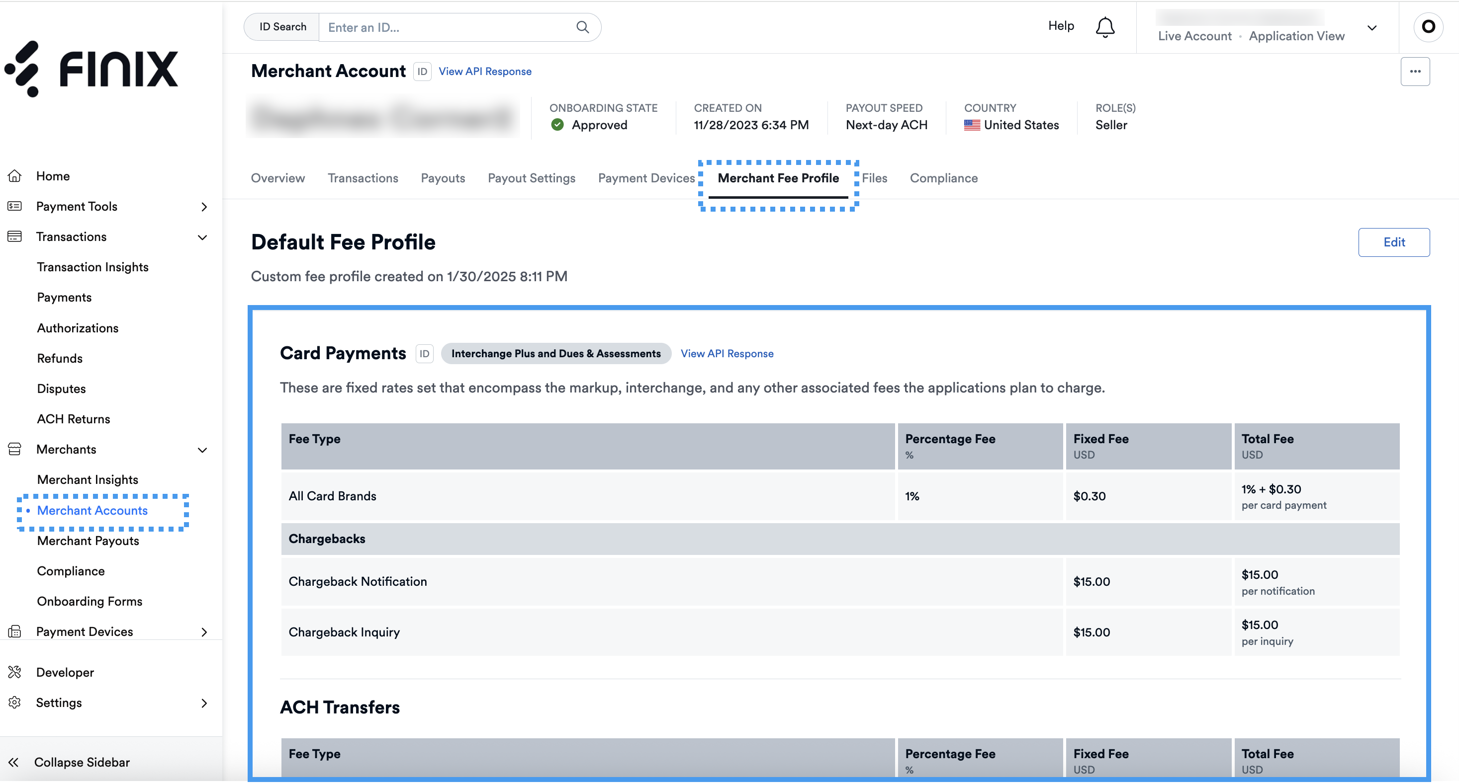 Merchant Fee Profile - Fees