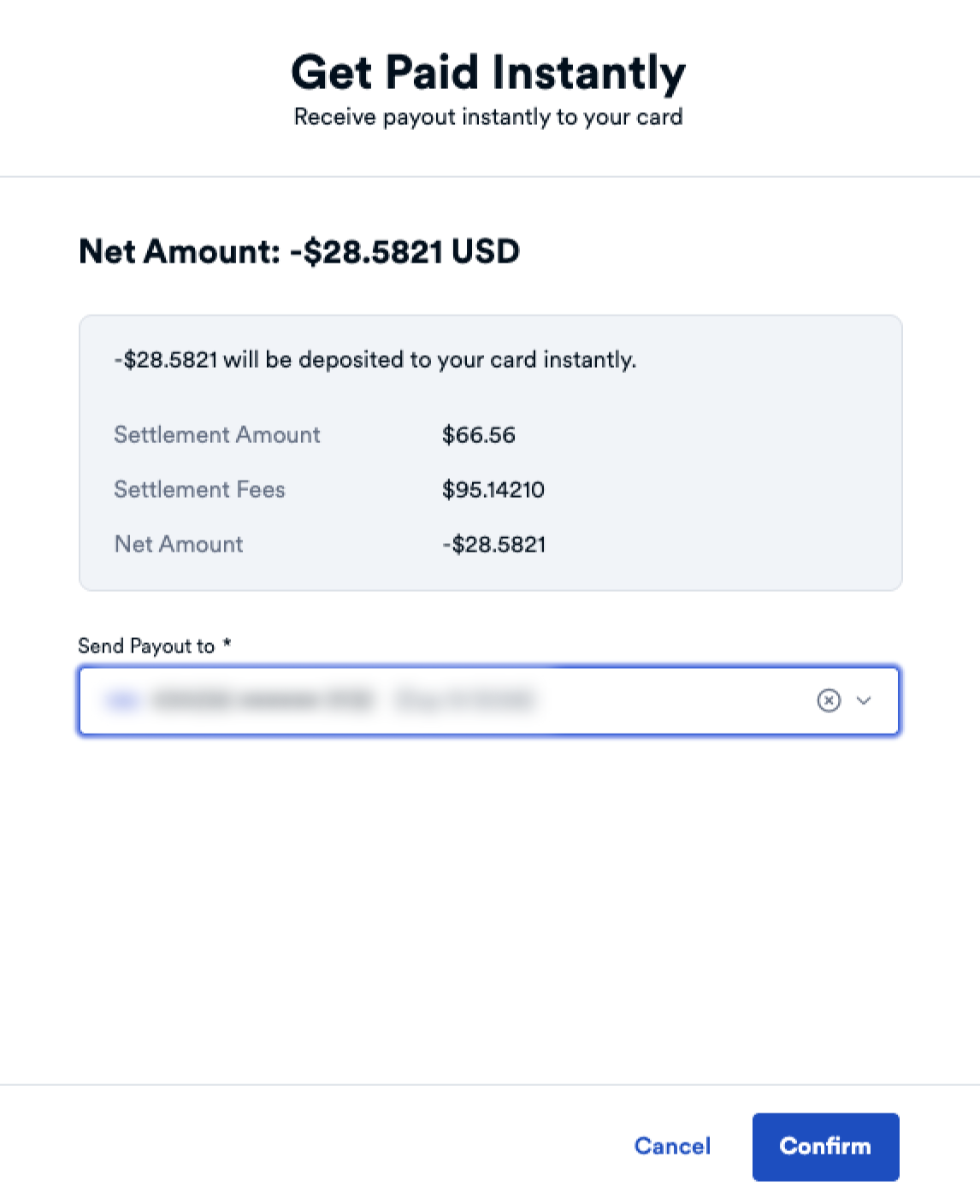 Instant Payouts Review Screen