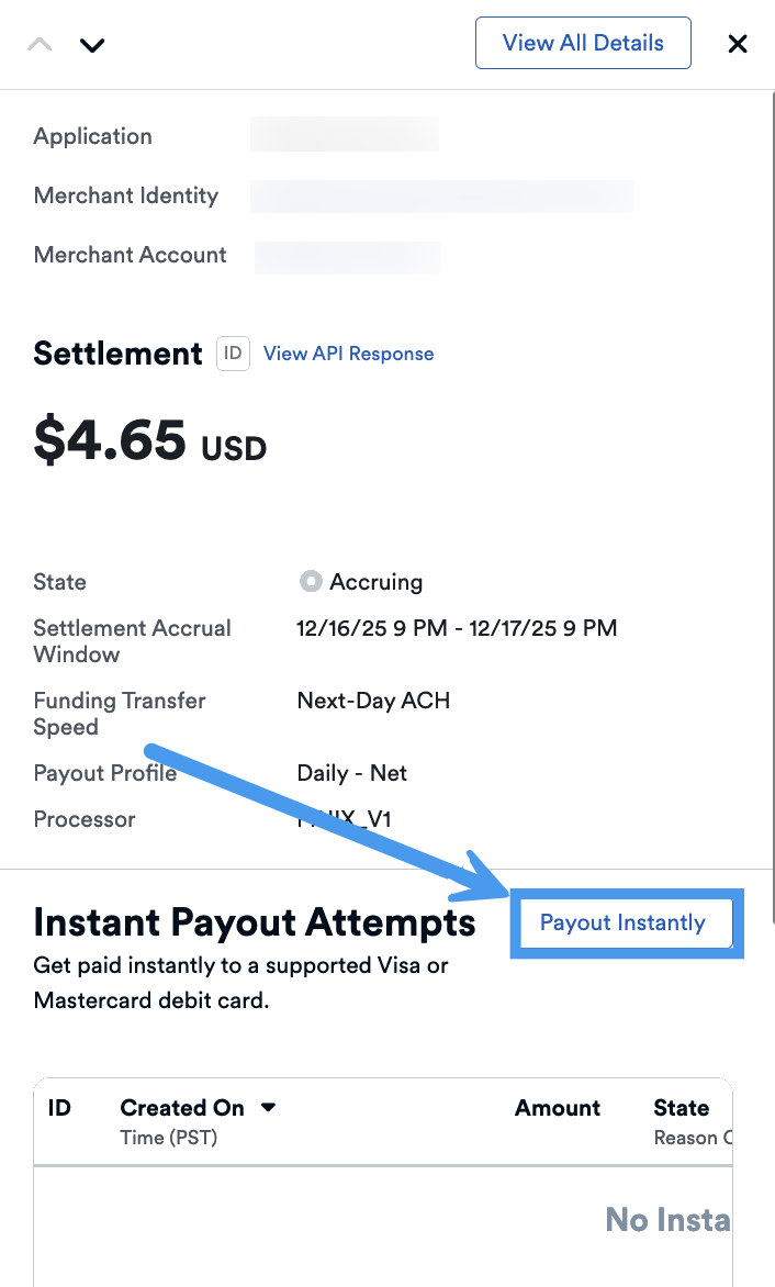 Instant Payouts Sidepanel