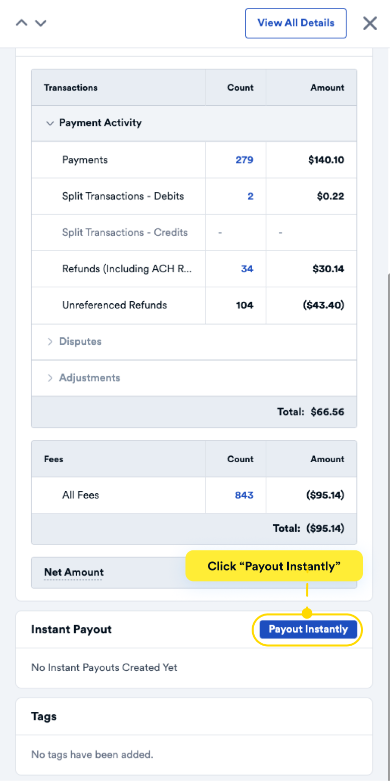 Instant Payouts Sidepanel