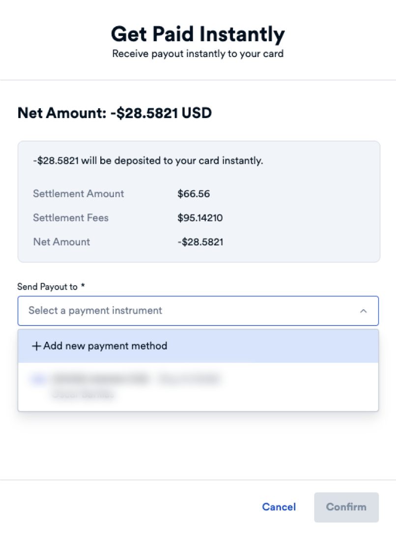 Instant Payouts Visa/MC Only