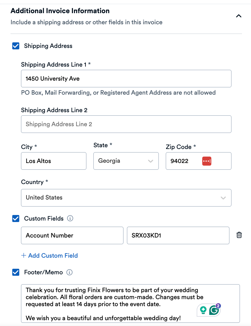 Additional Invoice Details