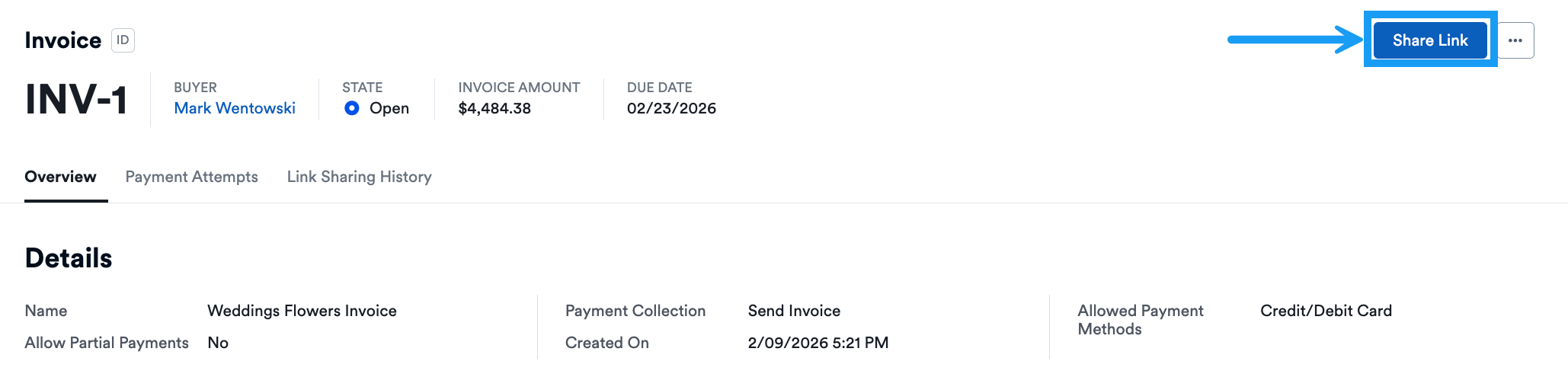 Invoice Details Page Share Link