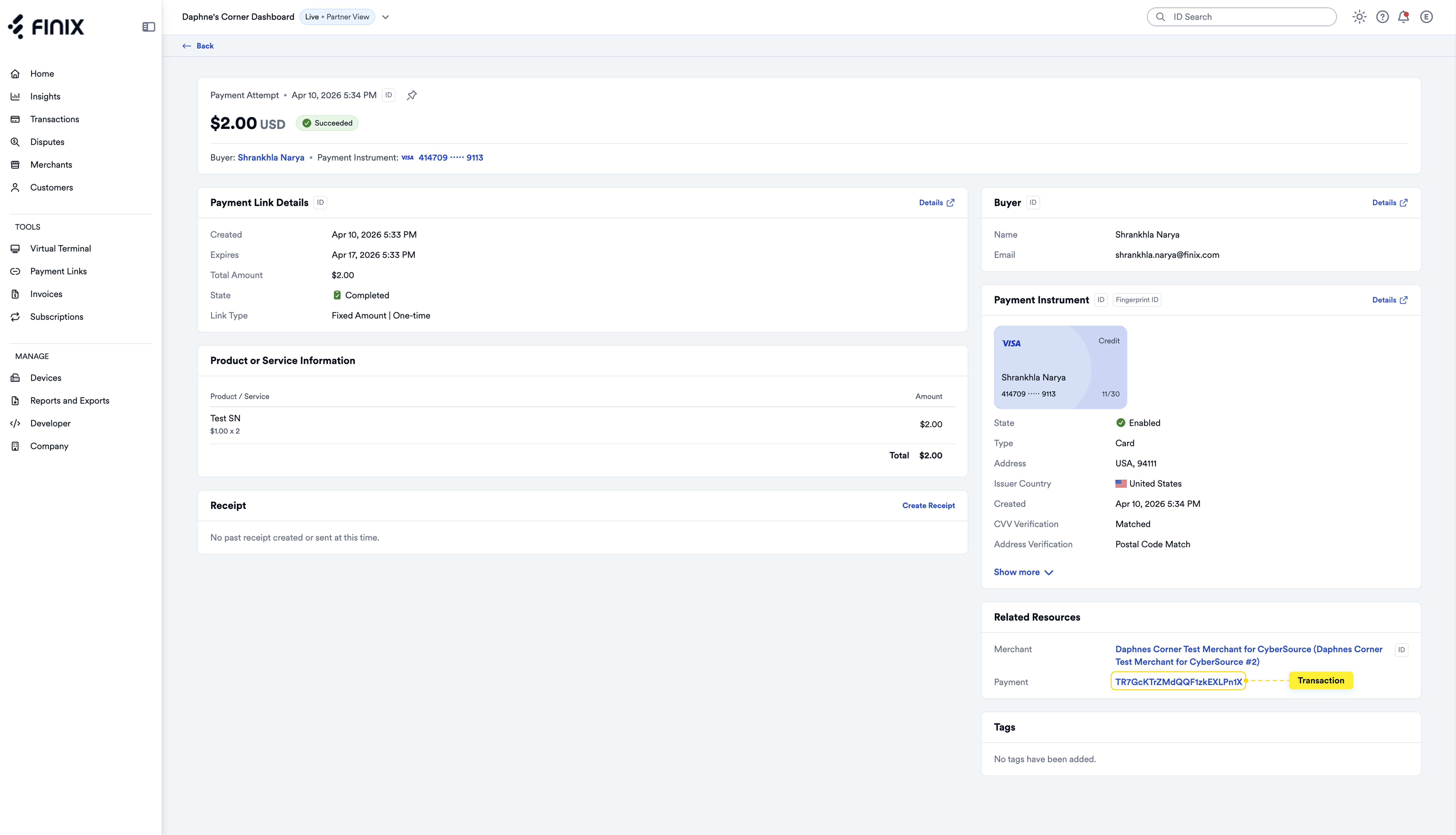 Payment Attempt Details Page