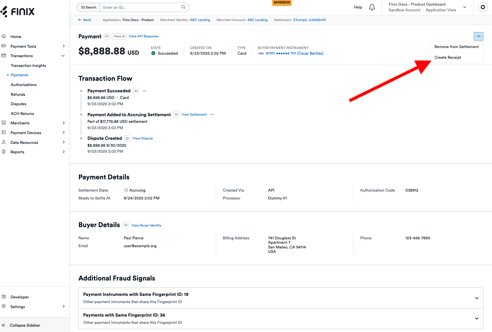 Payment Detail - Create Receipt