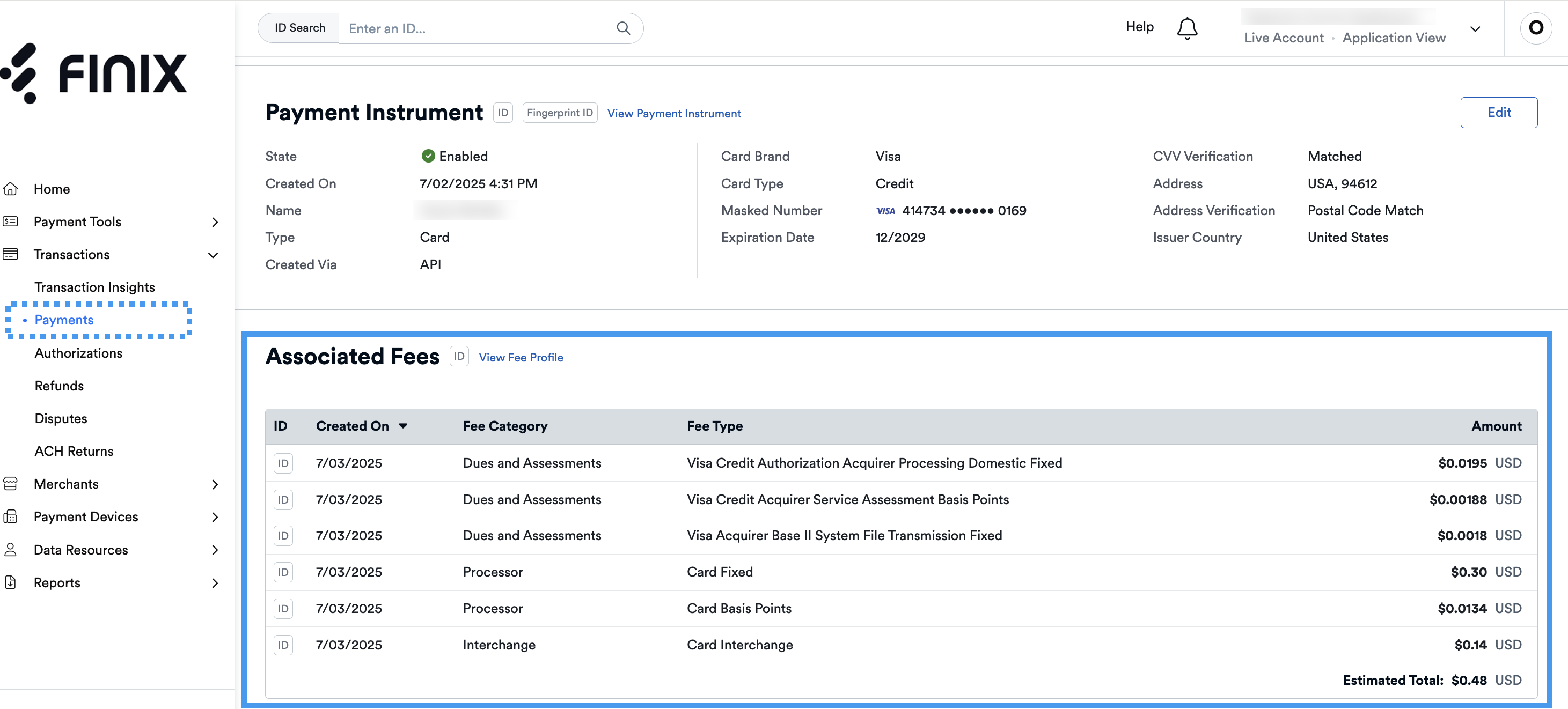 Payment Details - Associated Fees