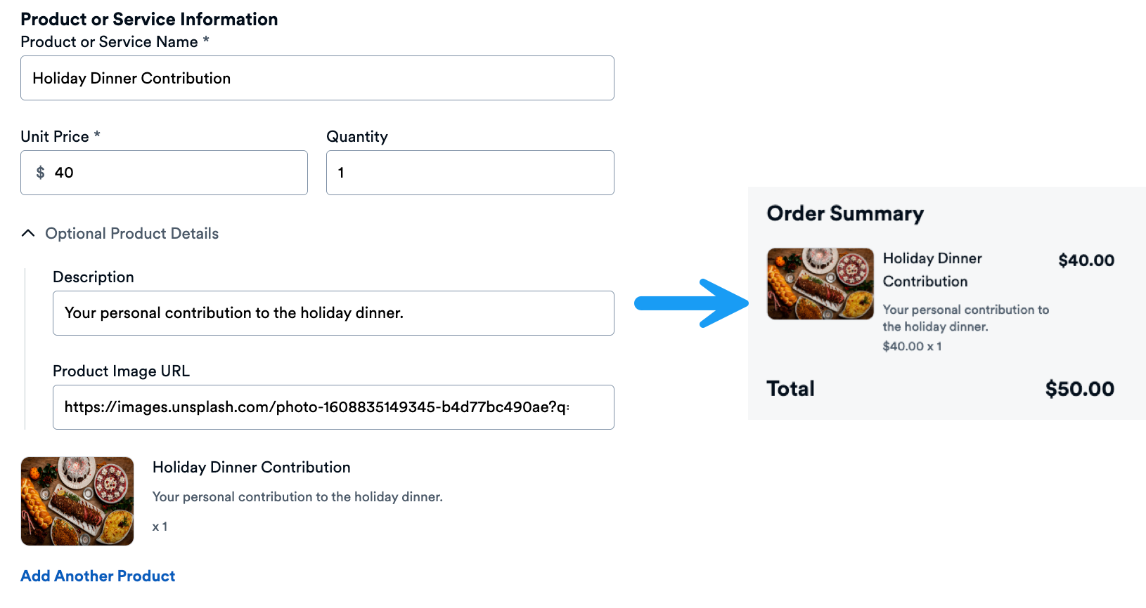 Product or Service Information - Fixed Amount
