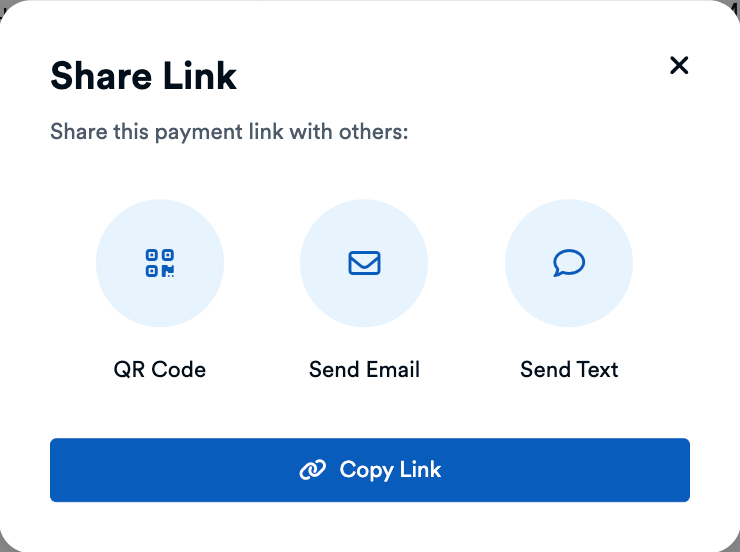 Payment Link Details Page Share Link Options