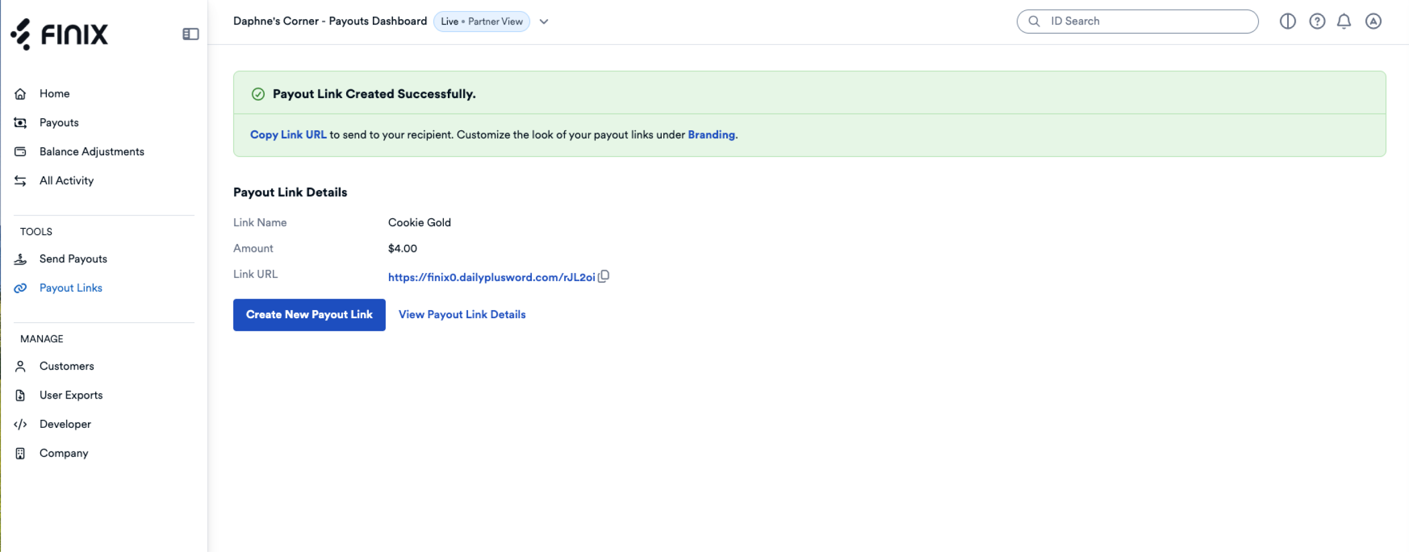 Payout Link Confirmation Screen
