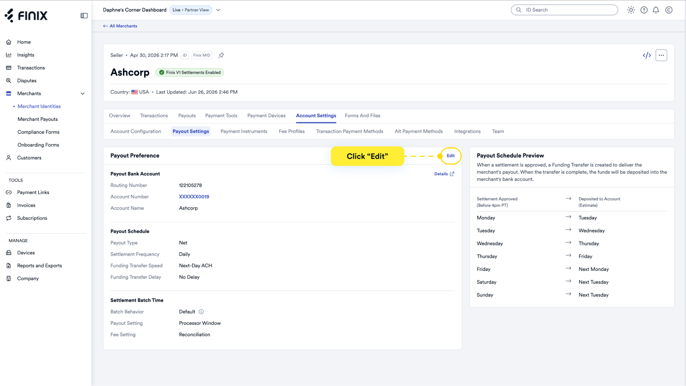 View Payout Settings