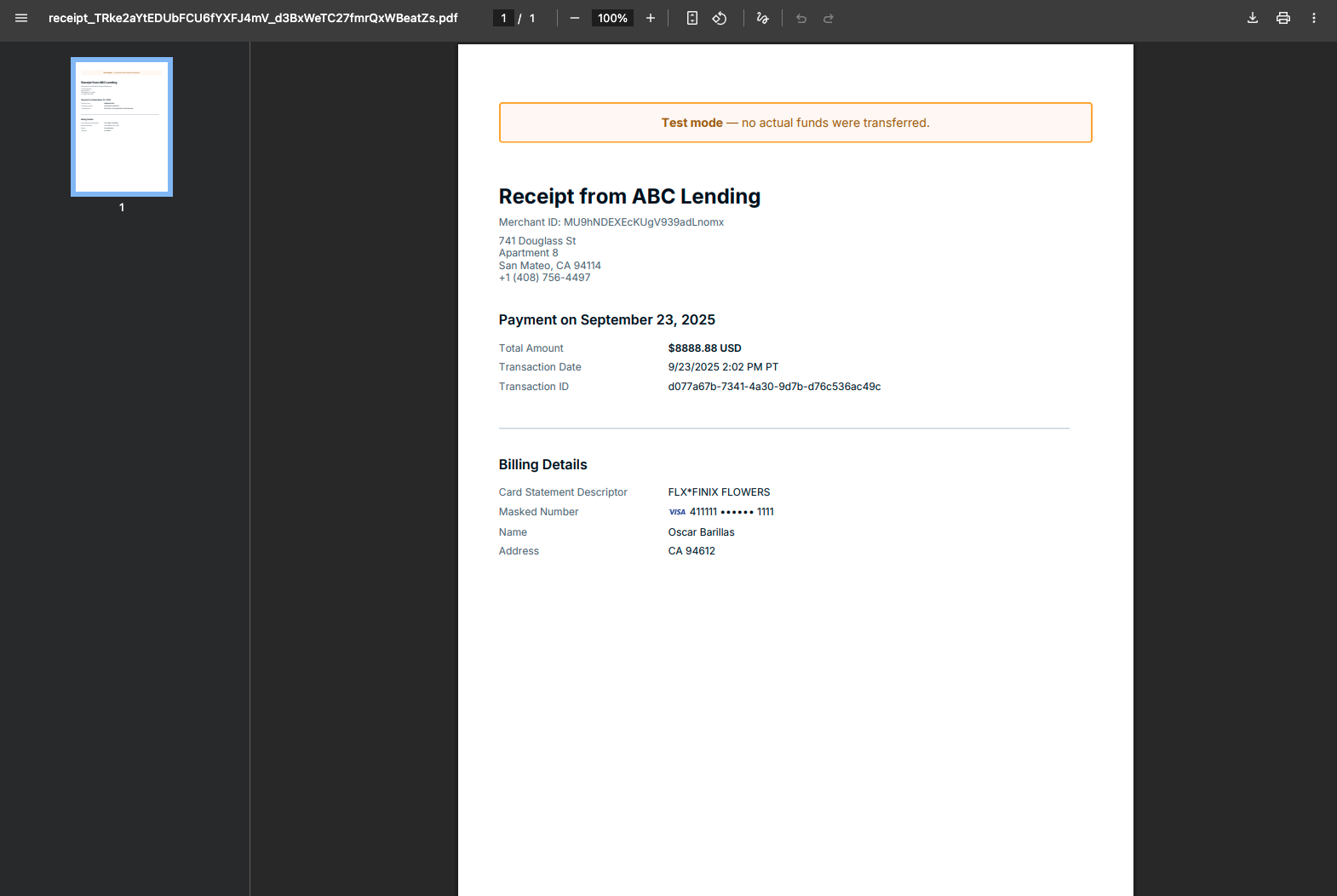 Receipt Example - PDF