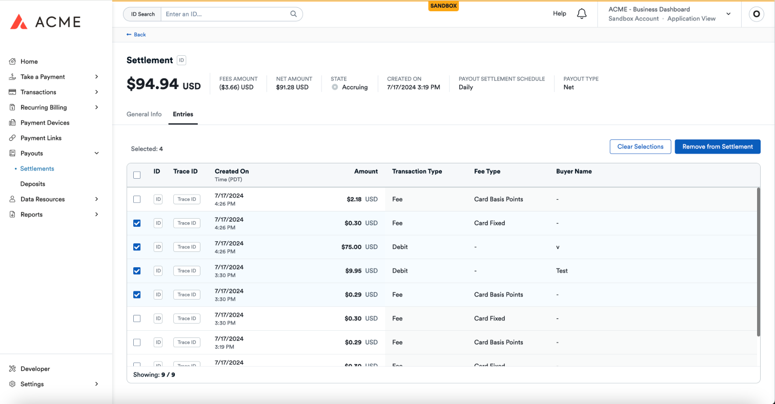 Remove Entries List Page