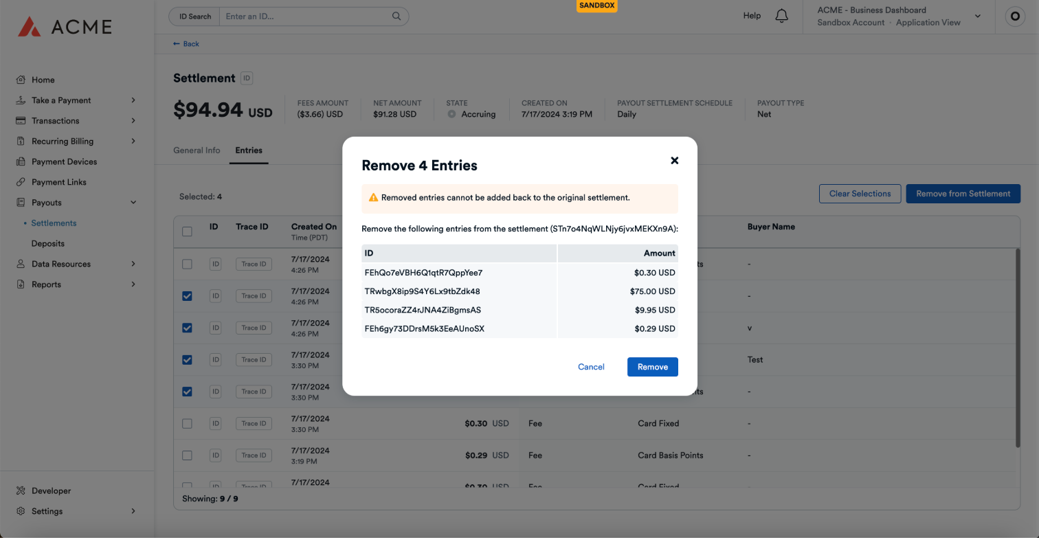Remove Entries Modal