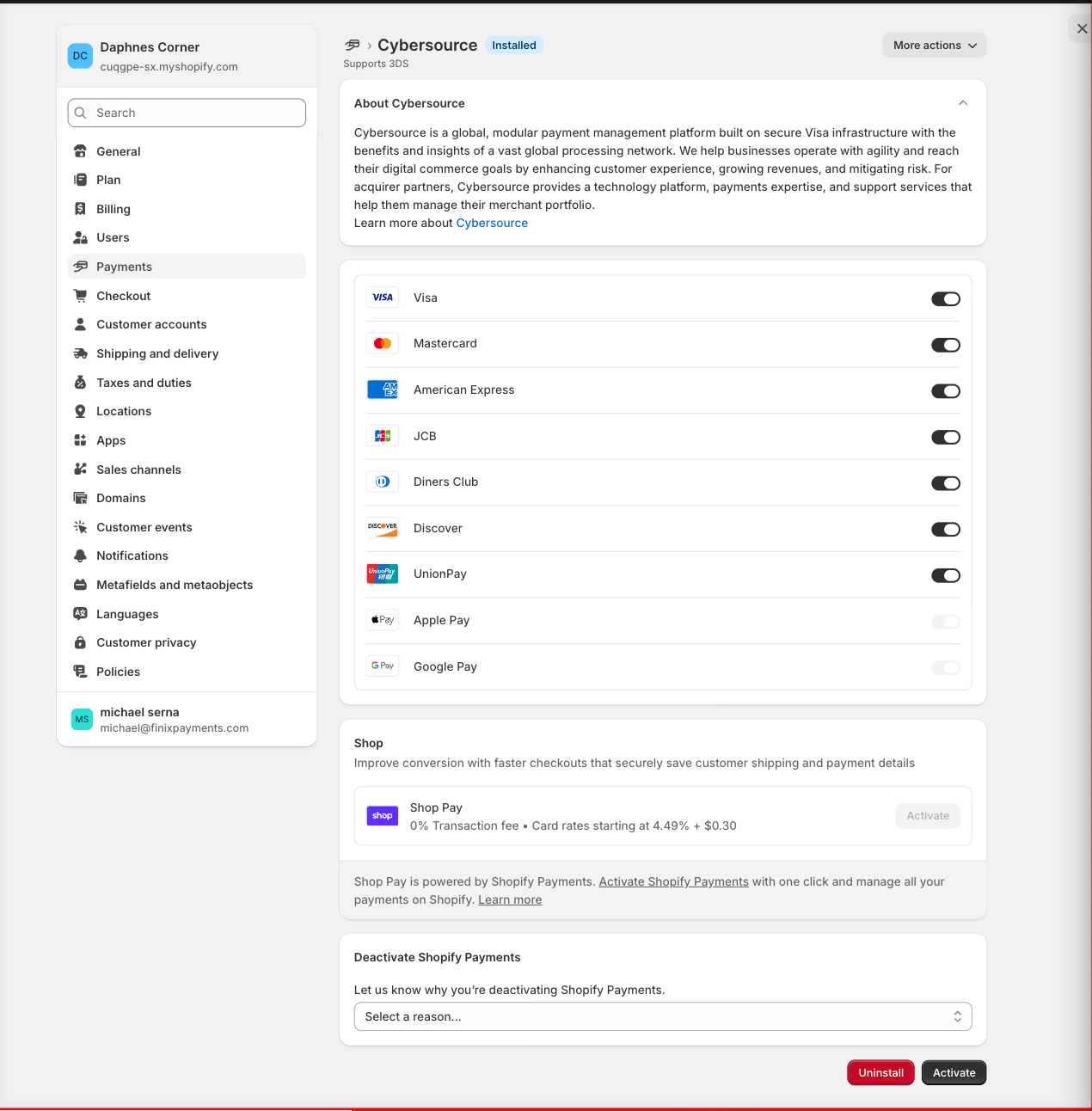 Cybersource-Shopify-Payment Methods