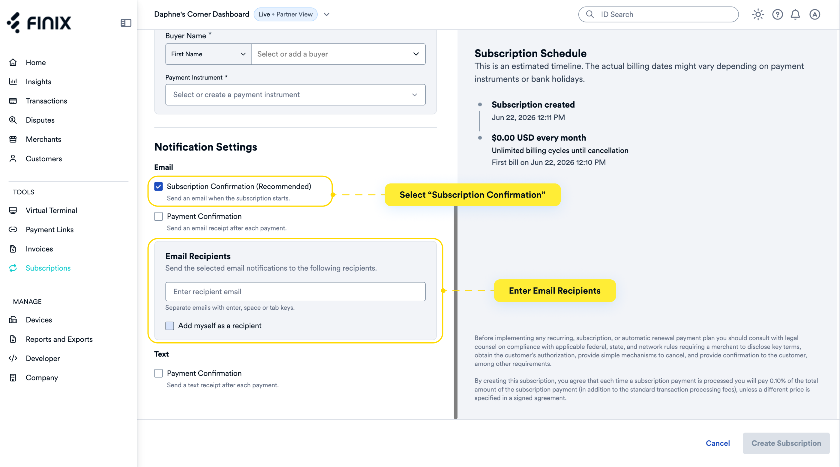 Subscription Notification Select