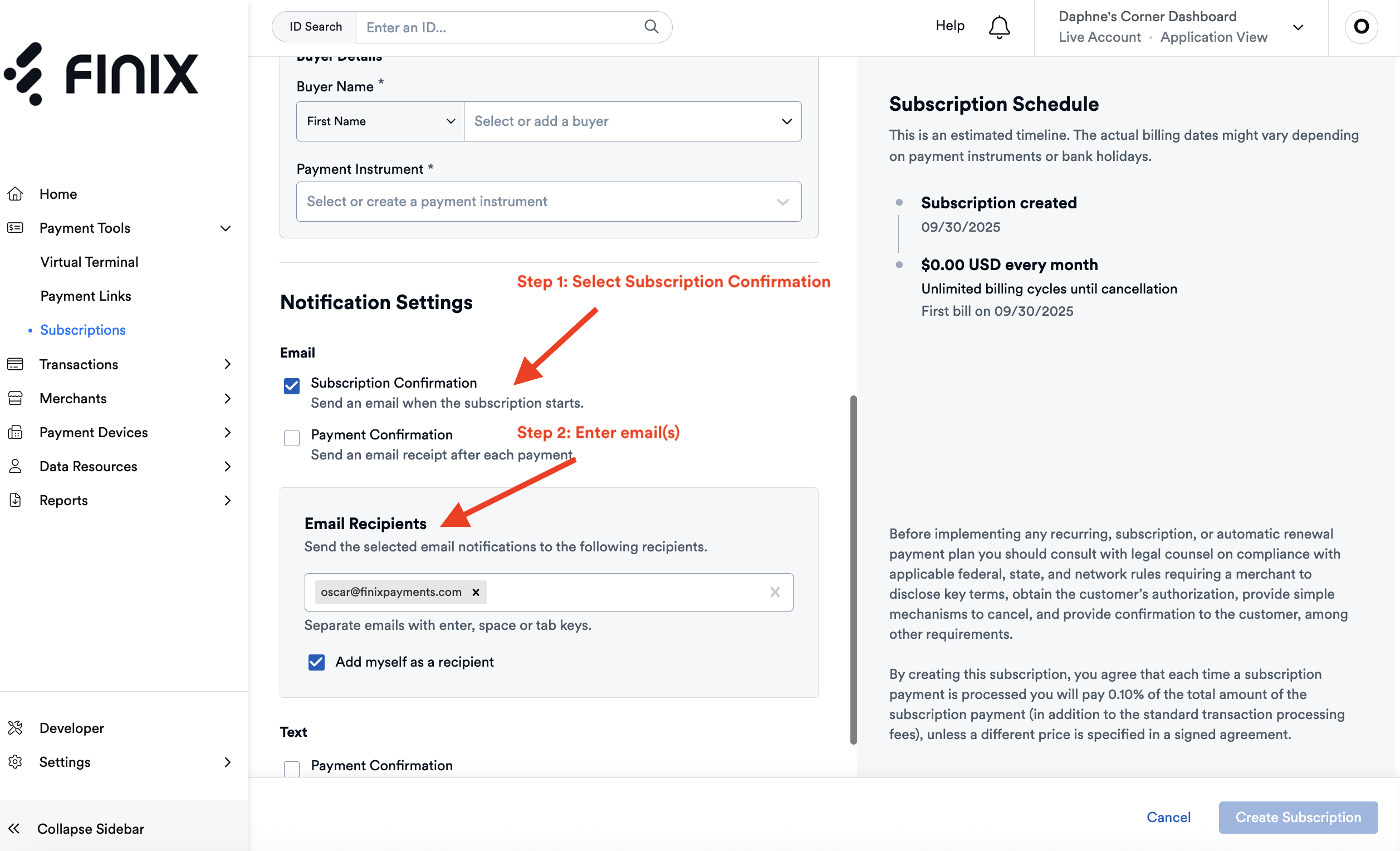 Subscription Notification Select