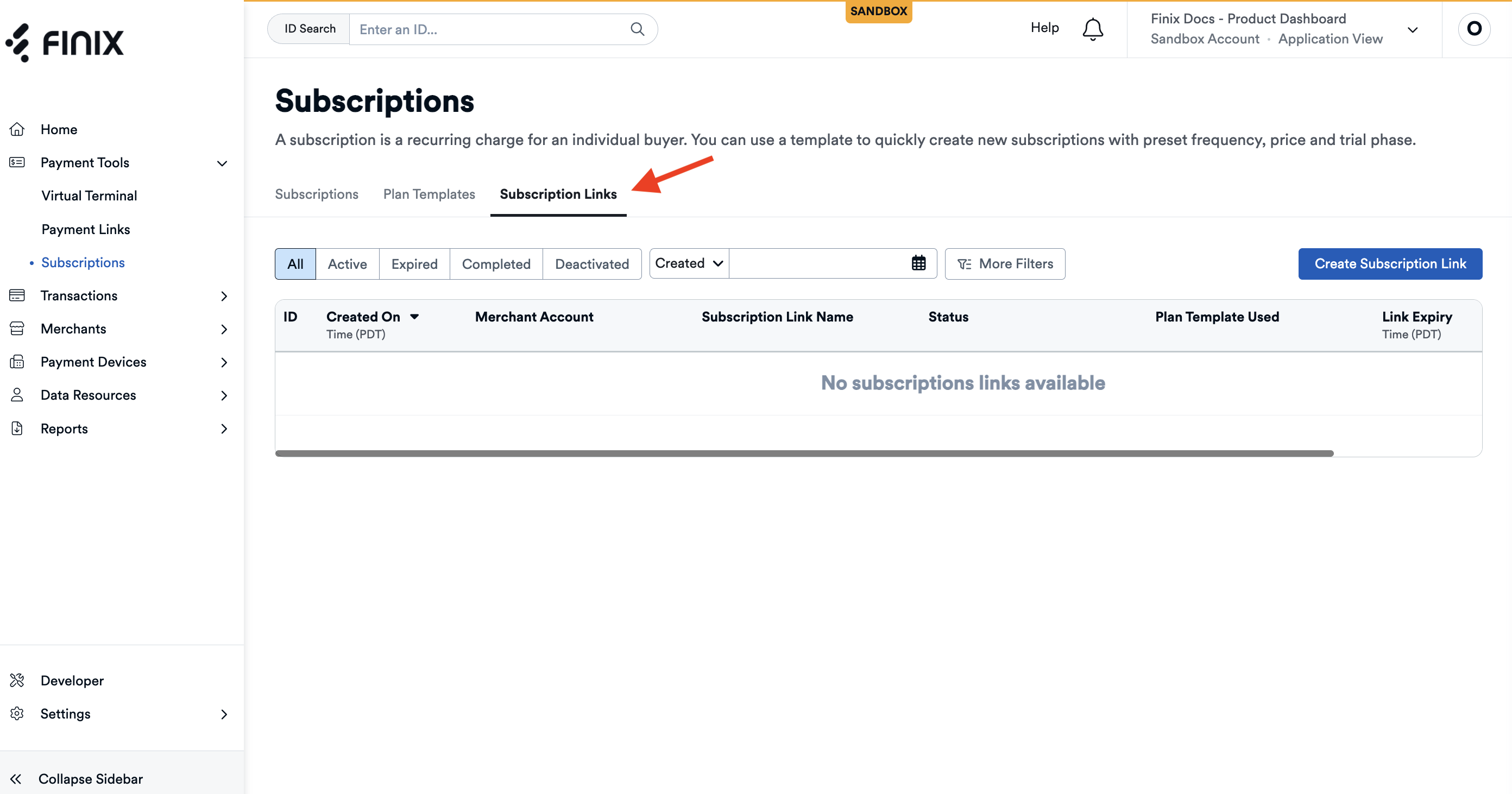 Subscriptions List Page
