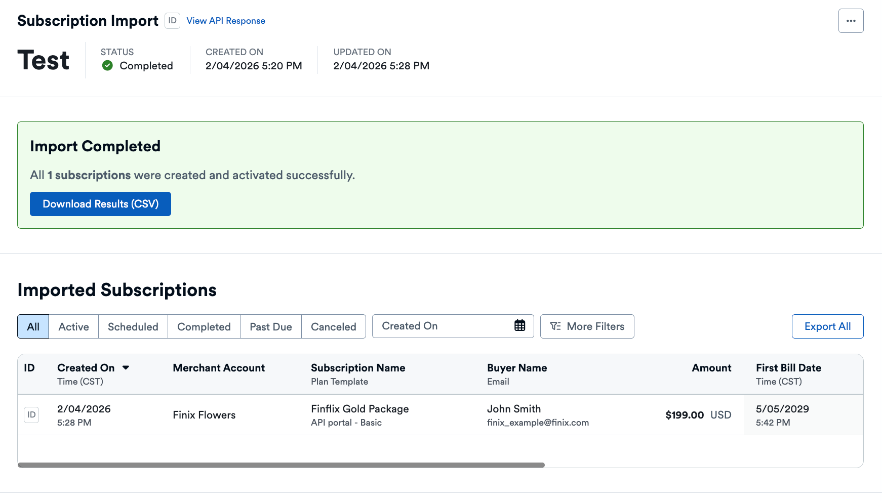 Subscription Import Page Import Complete