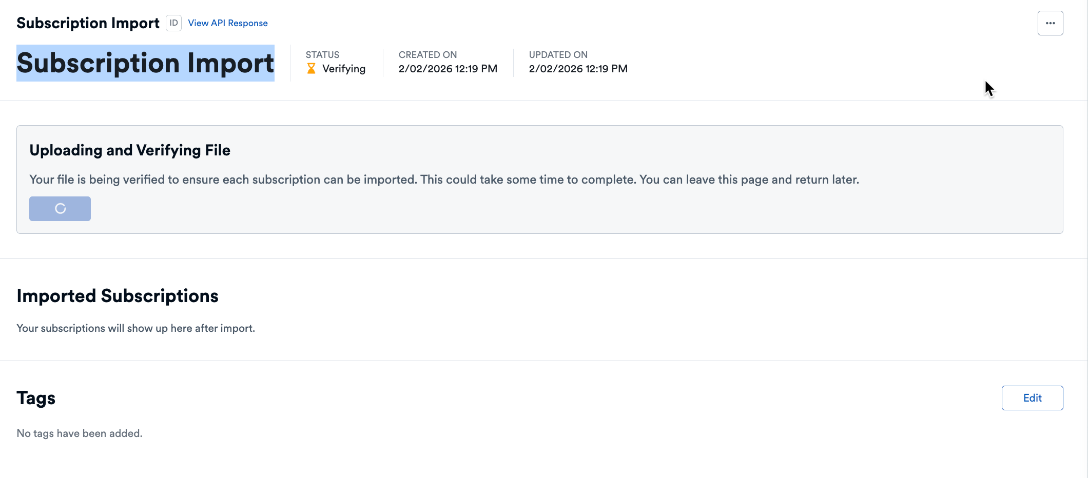 Subscription Import Page Verify File