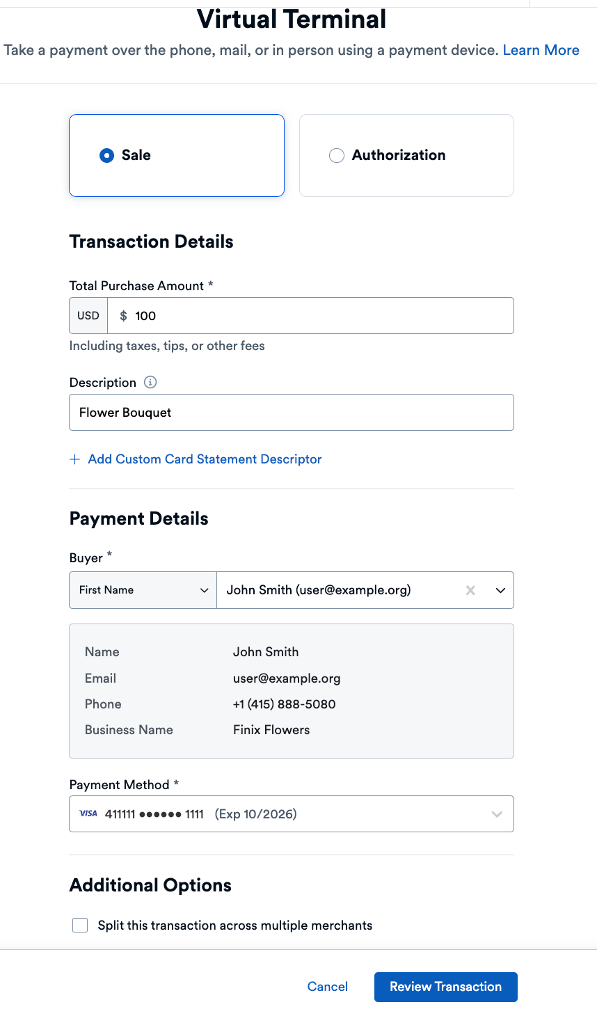 Virtual Terminal - Manually Enter Payment Details