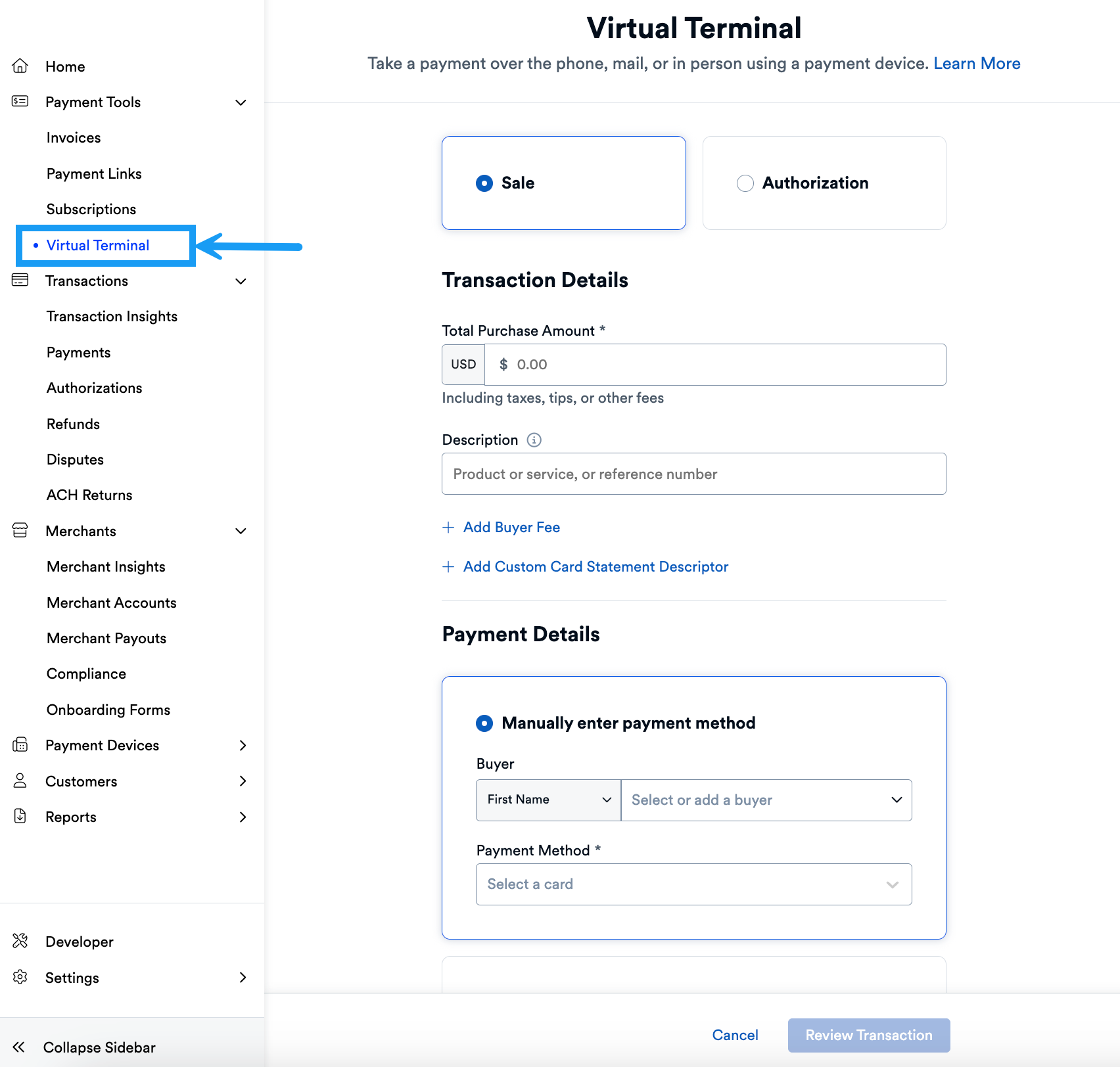 Virtual Terminal Page