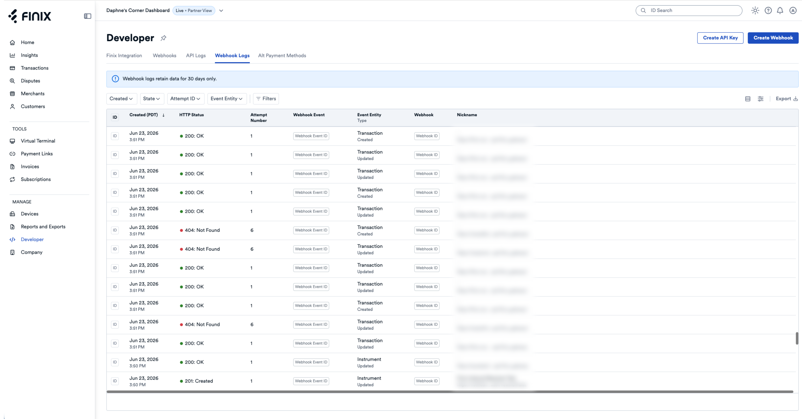 Webhook Logs List